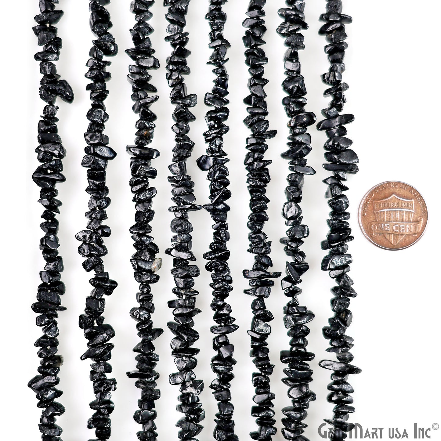 Black Tourmaline Chip Beads, 34 Inch, Natural Chip Strands, Drilled Strung Nugget Beads, 3-7mm, Polished, GemMartUSA (CHKT-70001)