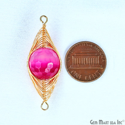 Round Bead Wire Wrapped Charm Pendant marquise 44x16mm Gold Plated Double Bail Connector