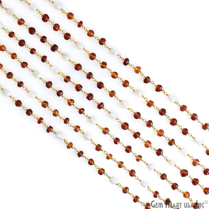 Hessonite 4-5mm & Pearl 5x4mm Beads Beads Gold Plated Rosary Chain