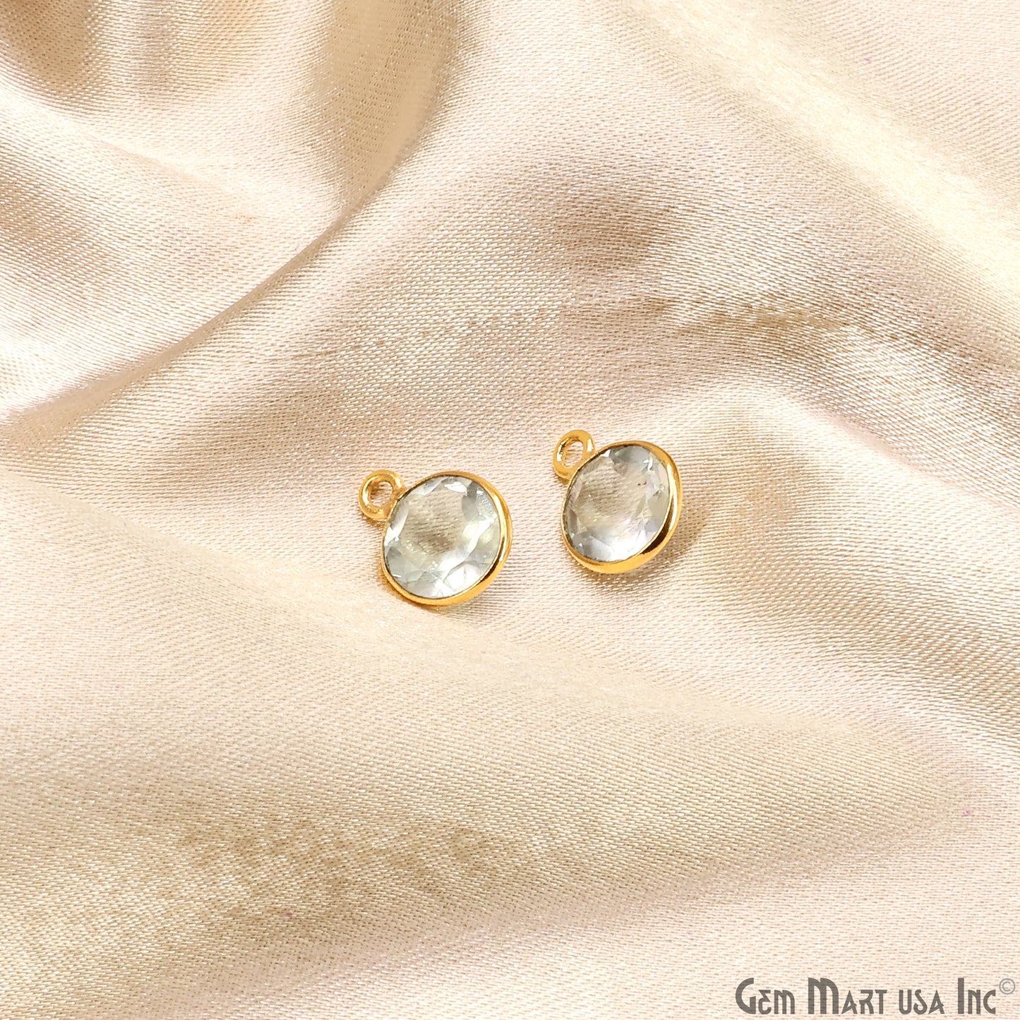 Round 8mm Brilliant Cut Gold Plated Bezel Single Bail Gemstone Connector