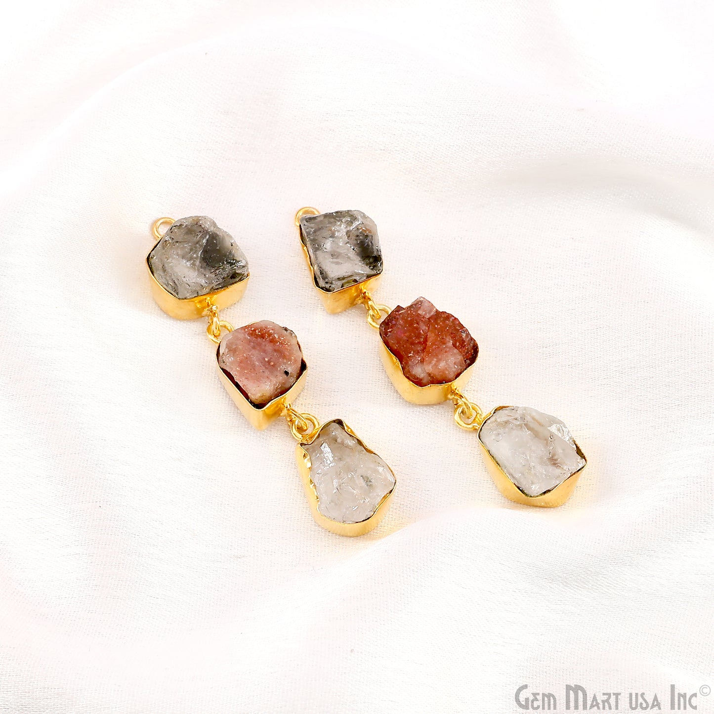 Rough Gemstone Bezel Setting 52x9mm Gold Plated Long Dangle Earring Pair Connectors