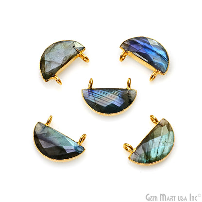 Labradorite 18x12mm Semi Round Shape Cat Bail Gold Plated Gemstone Connector Charm