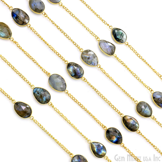 Labradorite 10-15mm Gold Plated Link Bezel Connector Chain