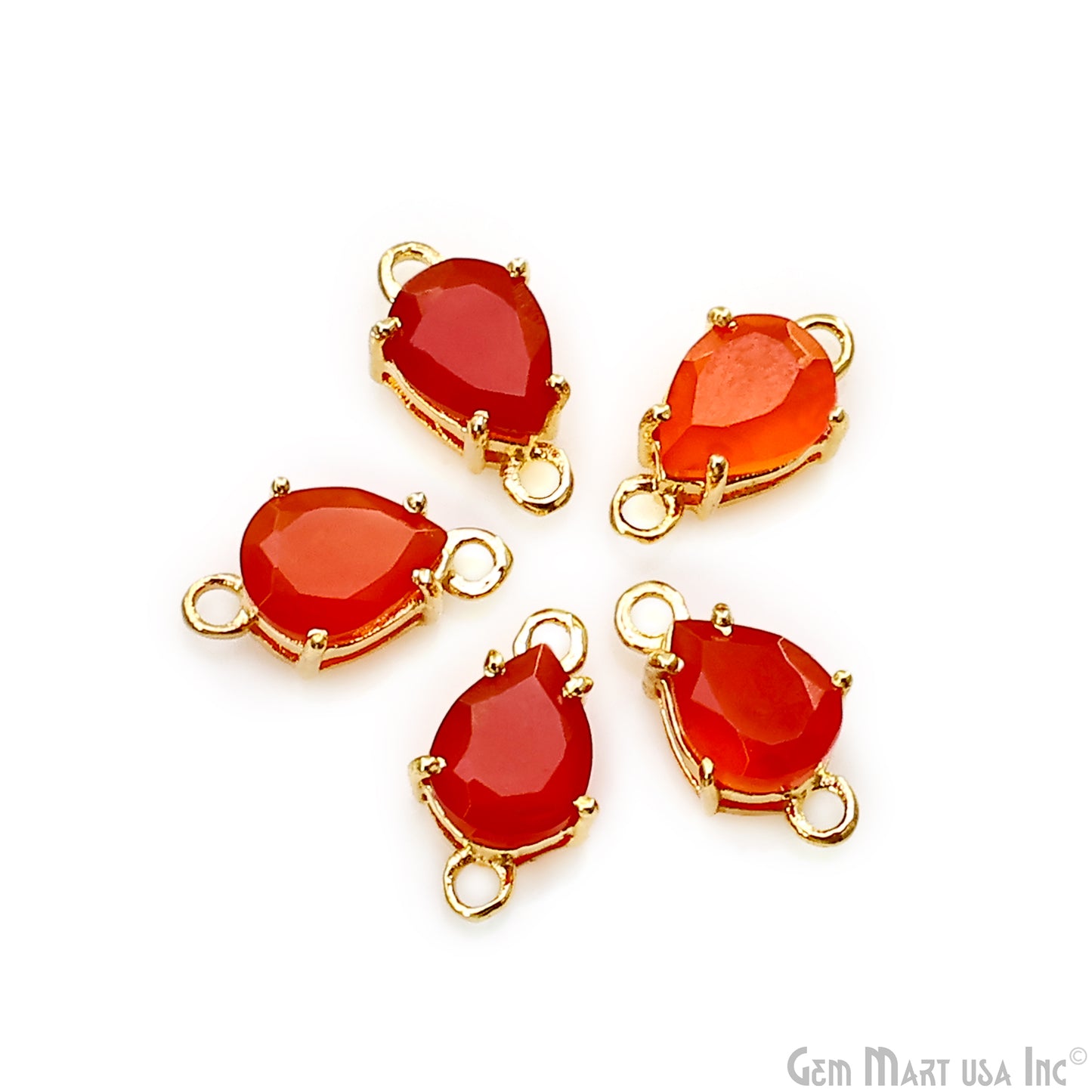 Carnelian 6x8mm Pears Gold Plated Prong Setting Gemstone Connector (Pick Bail)