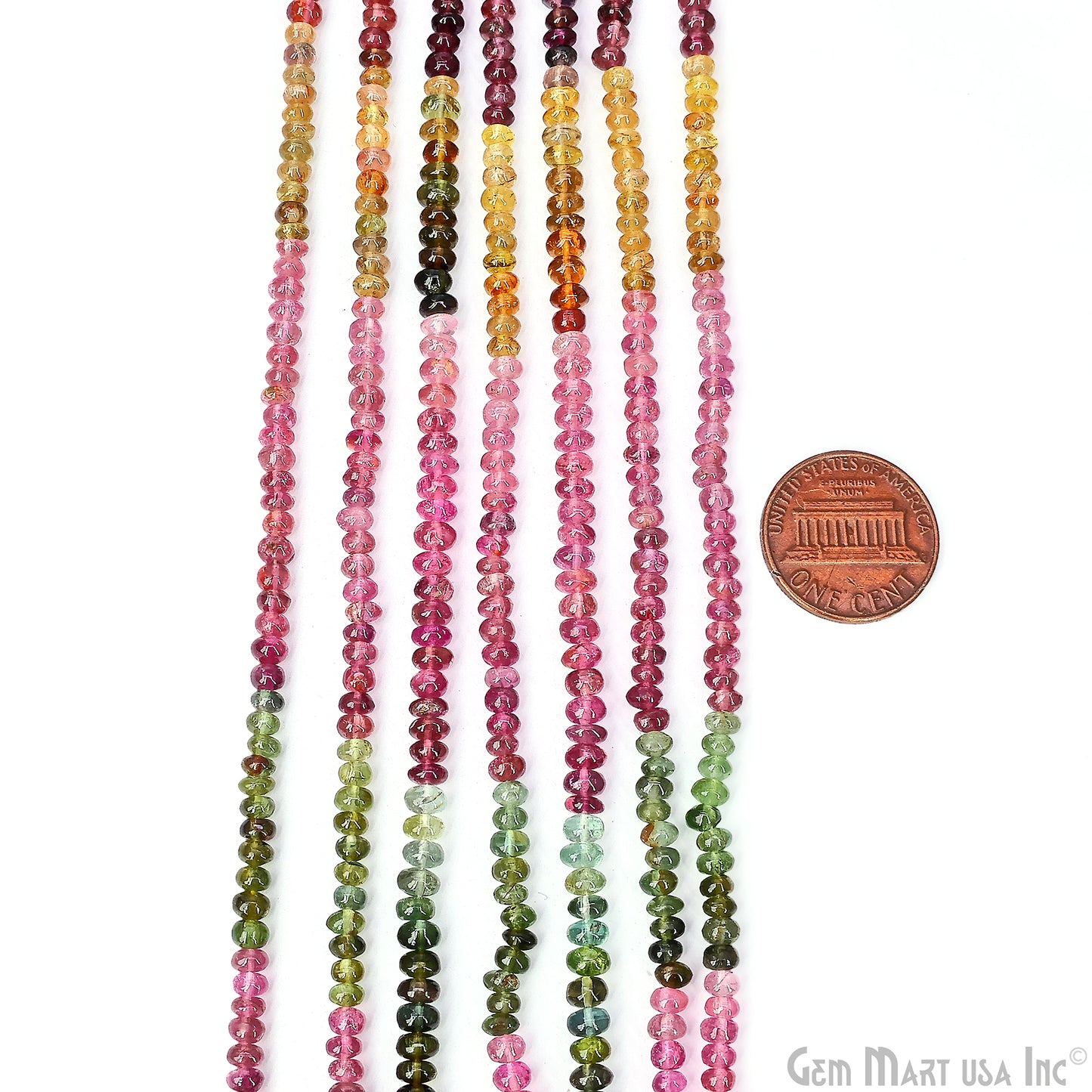 Multi Tourmaline Rondelle Beads, 17 Inch Gemstone Strands, Drilled Strung Nugget Beads, Faceted Round, 3mm