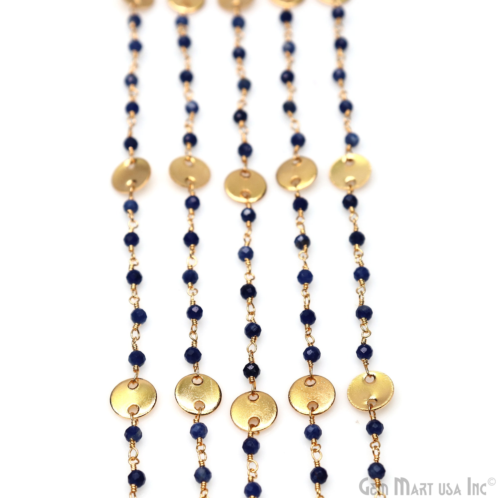 Lapis Faceted Round Beads & Finding Gold Plated Finding Rosary Chain