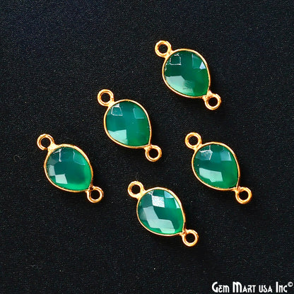 Green Onyx 7x10mm Pears Double Bail Gold Bezel Gemstone Connector