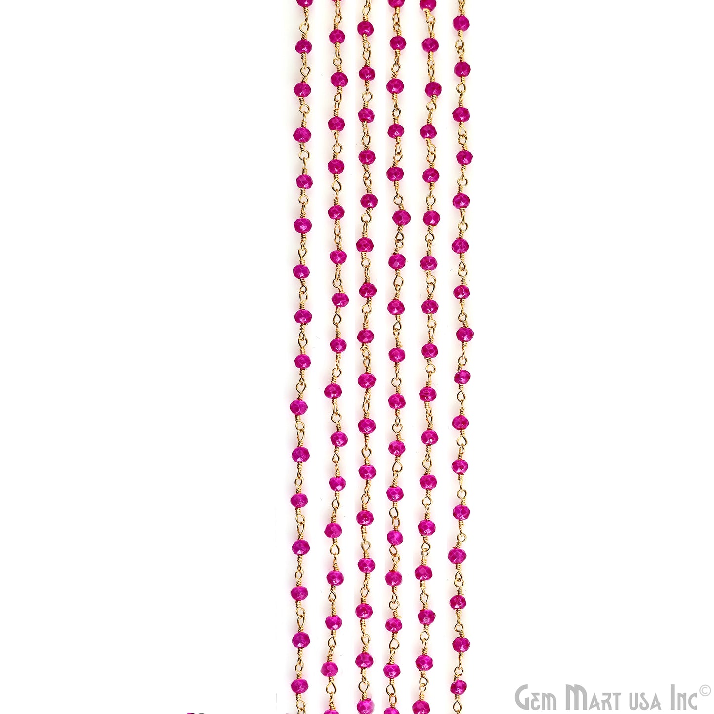 Hot Pink Jade Faceted Beads 3-3.5mm Gold Plated Wire Wrapped Rosary Chain