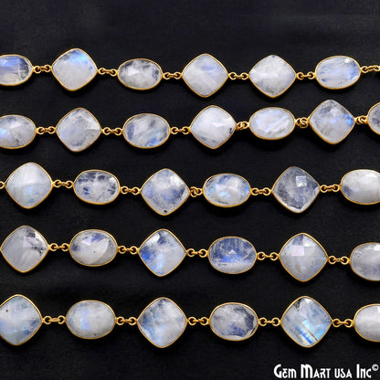 Rainbow Moonstone Mix Shape 10-15mm Gold Plated Continuous Connector Chains