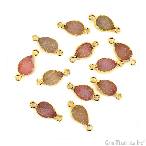 Druzy Gold Electroplated 8x12mm Pears Double Bail Gemstone Connector