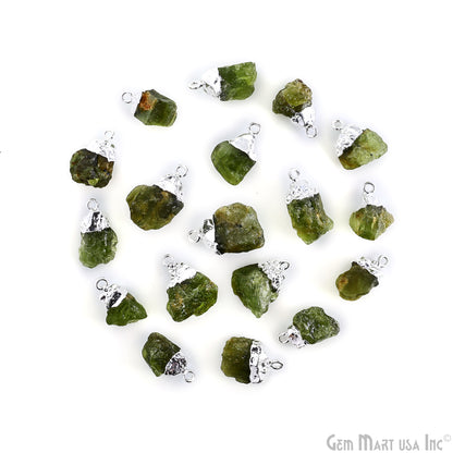 Rough Peridot Gemstone 21x14mm Organic Silver Edged Connector