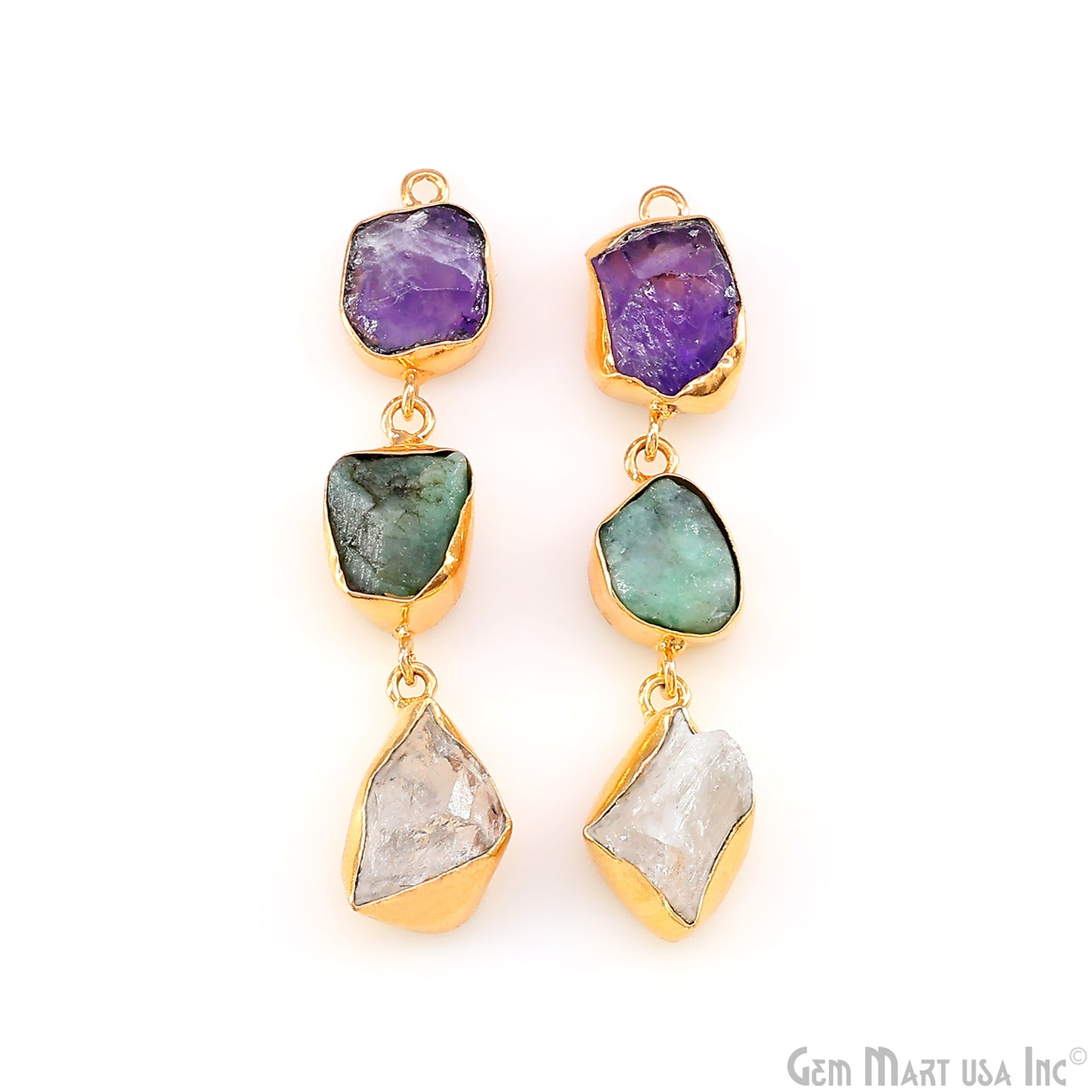 Rough Gemstone Bezel Setting 54x9mm Gold Plated Long Dangle Earring Pair Connectors