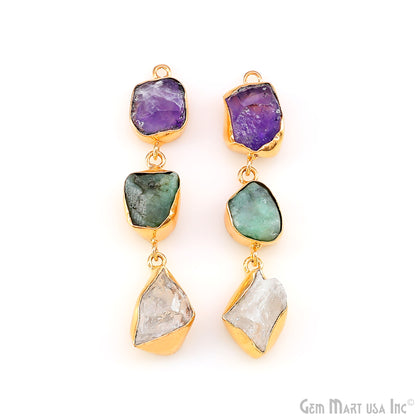 Rough Gemstone Bezel Setting 54x9mm Gold Plated Long Dangle Earring Pair Connectors