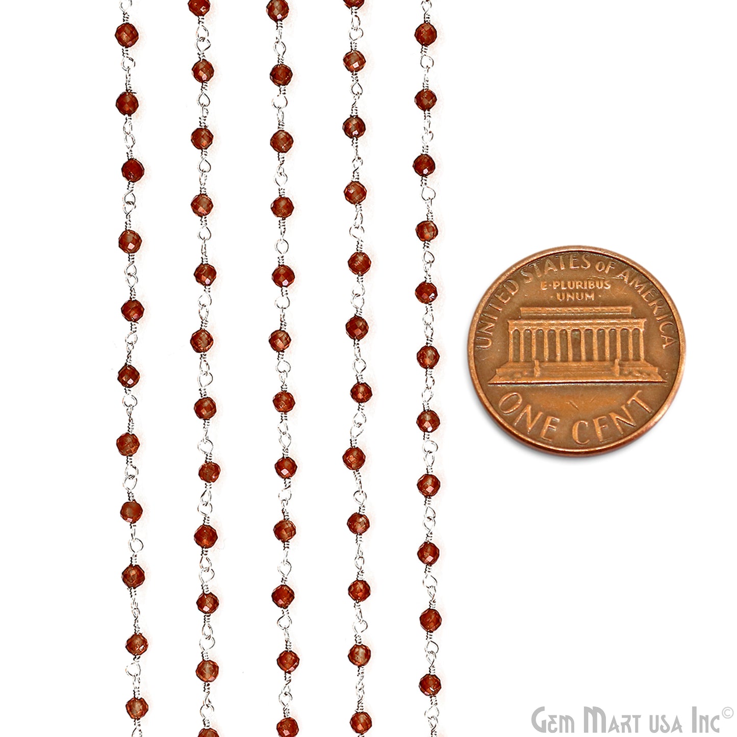 Hessonite 3-3.5mm Beads Silver Wire Wrapped Rosary Chain