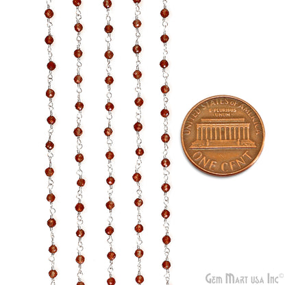 Hessonite 3-3.5mm Beads Silver Wire Wrapped Rosary Chain