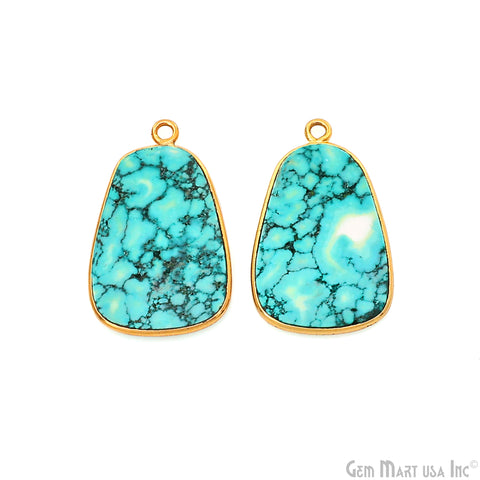 Turquoise Free Form Gold Plated Bezel Smooth Slab Slice Thick Gemstone Connector 27x16mm 1 Pair