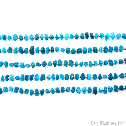 Neon Apatite Rough Beads, 9 Inch Gemstone Strands, Drilled Strung Briolette Beads, Free Form, 8x6mm