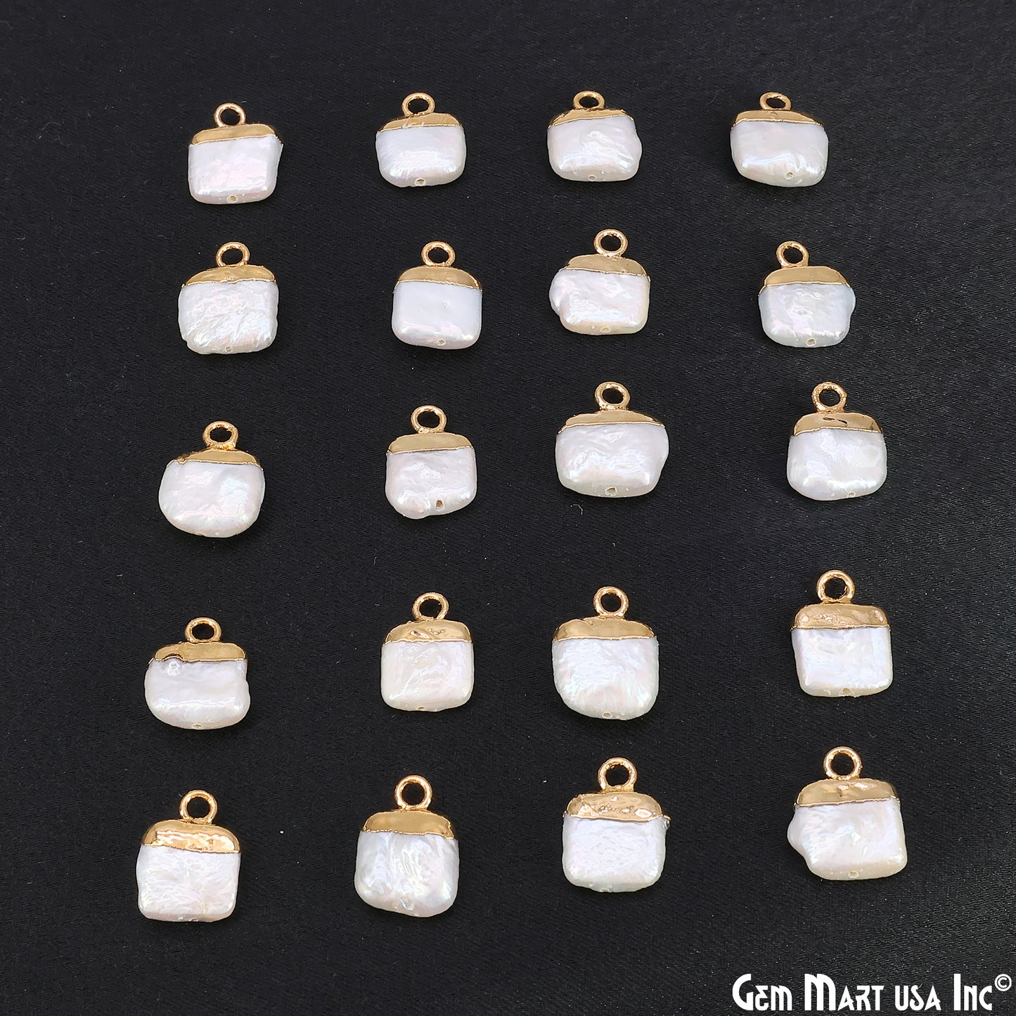 White Pearl Square Charm With Gold Electroplated Cap Single Bail Pendant