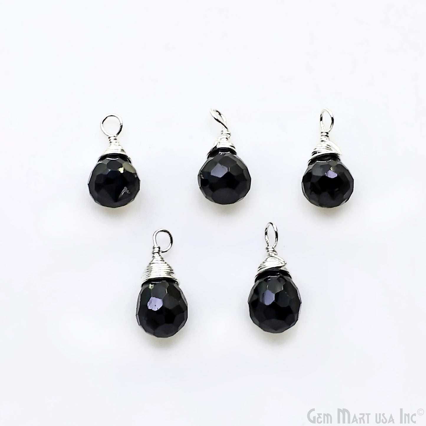 Black Onyx Drop 7x5mm Silver Wire Wrapped Single Bail Connector