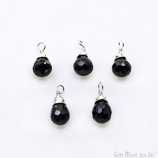 Black Onyx Drop 7x5mm Silver Wire Wrapped Single Bail Connector