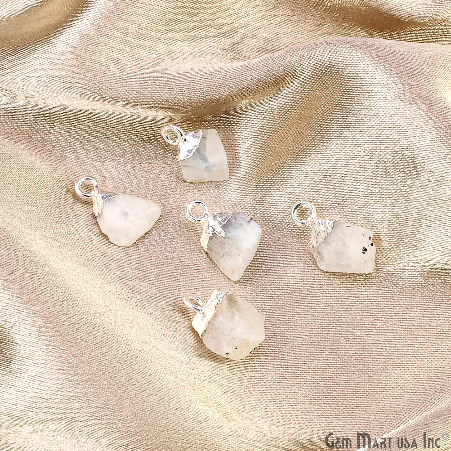 Rough Rainbow Moonstone Gemstone Organic Silver Edged Single Bail Connector