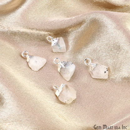 Rough Rainbow Moonstone Gemstone Organic Silver Edged Single Bail Connector