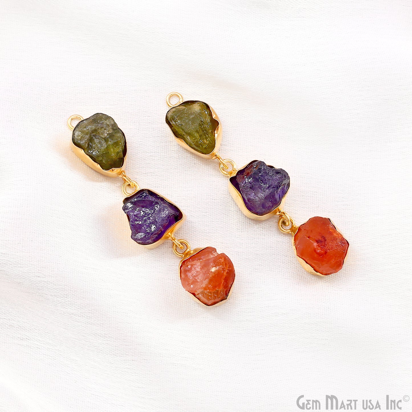 Rough Gemstone Bezel Setting 51x9mm Gold Plated Long Dangle Earring Pair Connectors