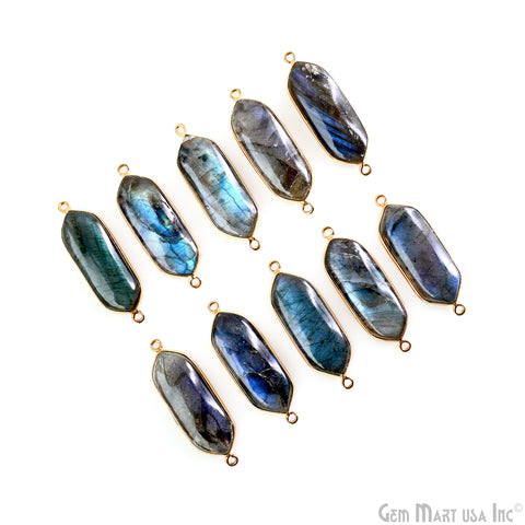 Flashy Labradorite 37x12mm Quadrilateral Cabochon Gold Double Bail Gemstone Connector