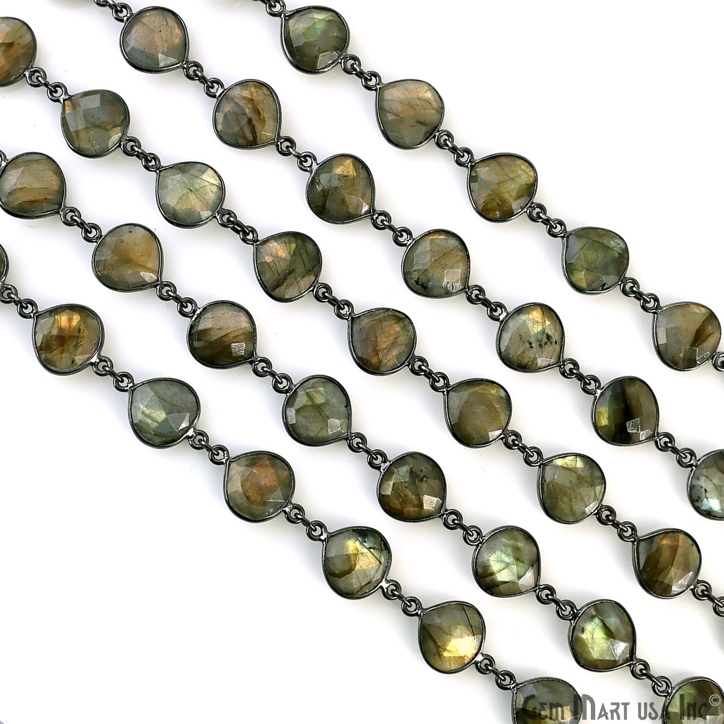 Labradorite 12mm Heart Bezel Link Oxidized Continuous Connector Chain