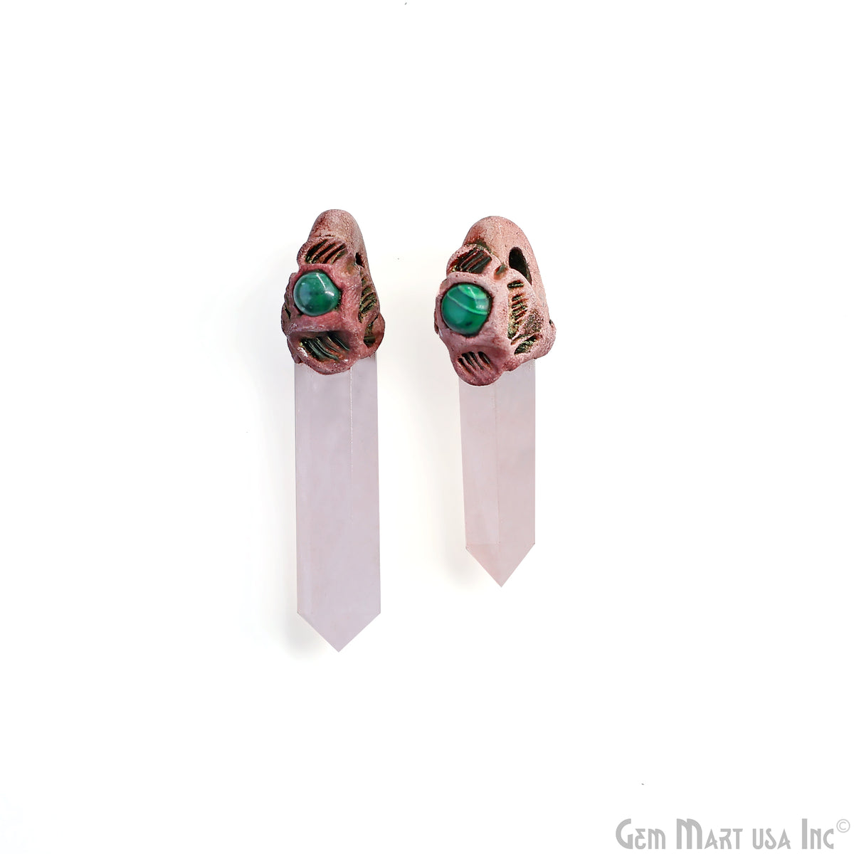 Rose Quartz with Malachite Polymer Clay Crystal Pendant, Dowsing Clay Single Bail Pendant