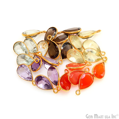 Pears 8x12mm Brilliant Cut Gold Plated Bezel Single Bail Gemstone Connector