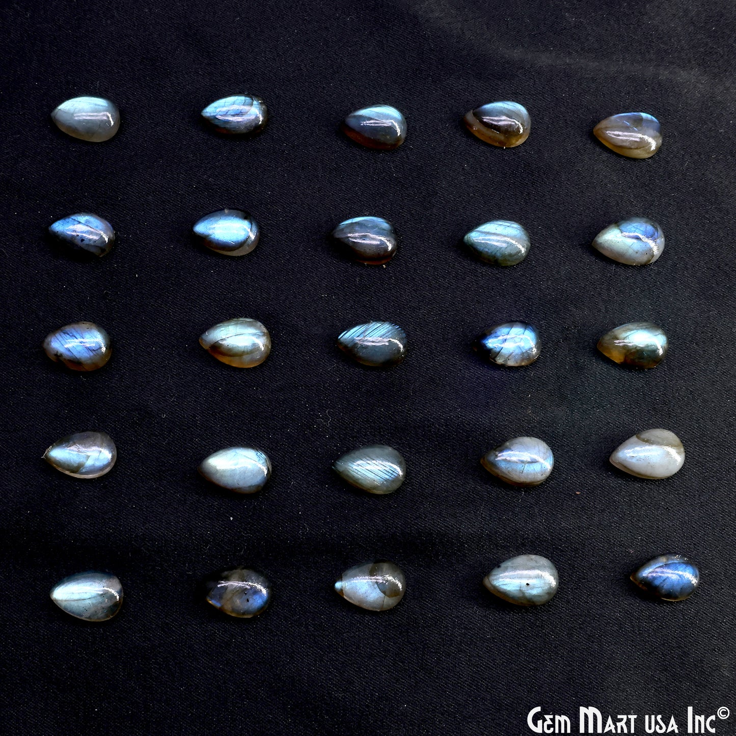 Labradorite Wholesale Gemstones, 100% Natural Semi-Precious Gems, Blue Flash Cabochon Loose Gems, 8x12mm, Pears, 4PC Lot