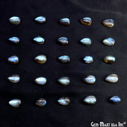 Labradorite Wholesale Gemstones, 100% Natural Semi-Precious Gems, Blue Flash Cabochon Loose Gems, 8x12mm, Pears, 4PC Lot