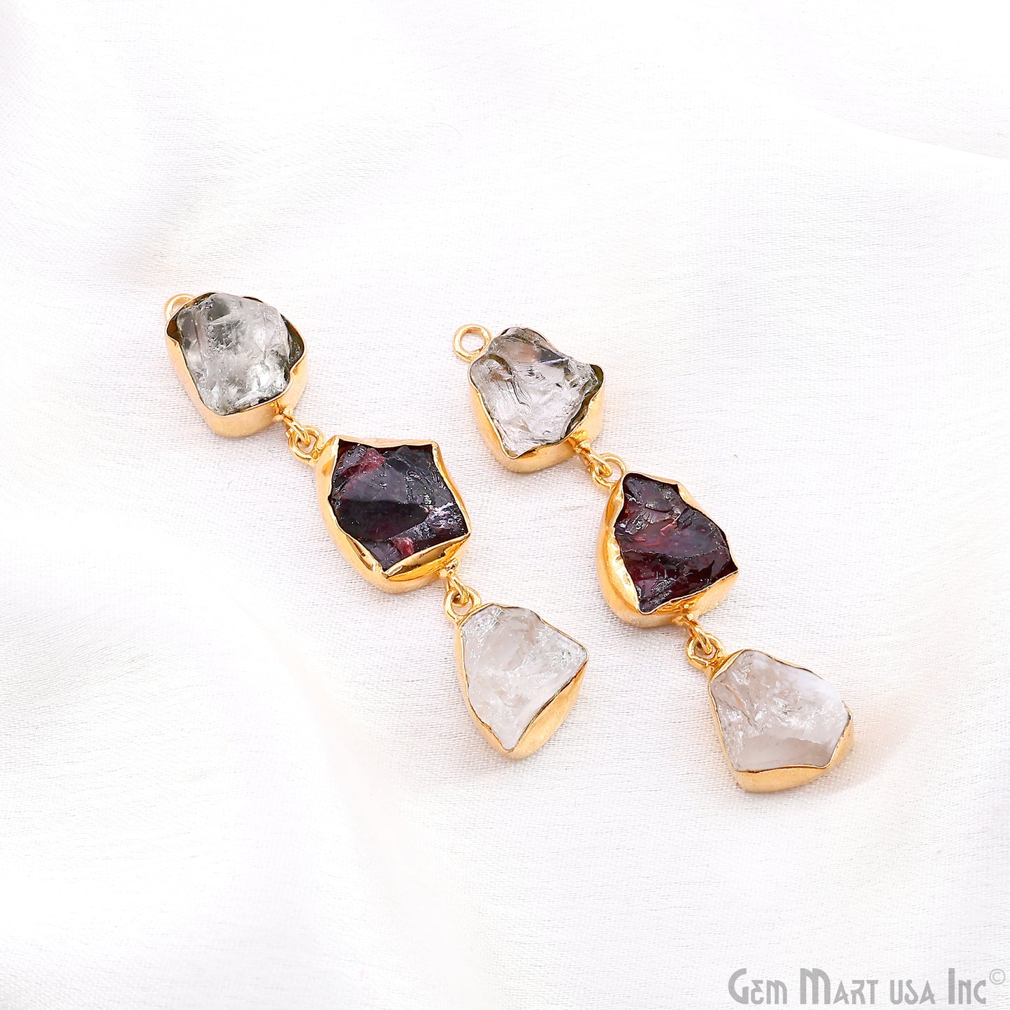 Rough Gemstone Bezel Setting 52x10mm Gold Plated Long Dangle Earring Pair Connectors