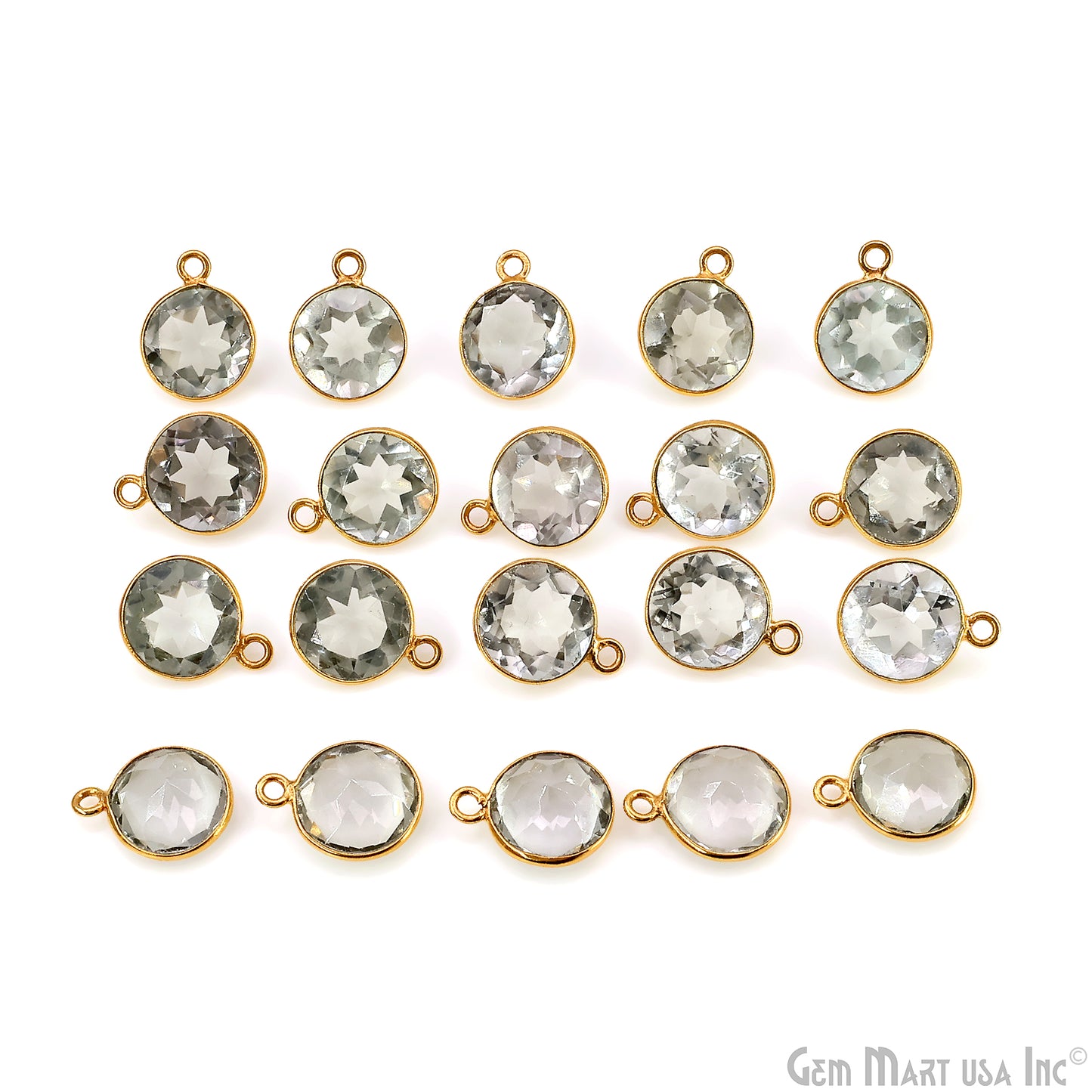 Round 10mm Brilliant Cut Gold Plated Bezel Single Bail Gemstone Connector