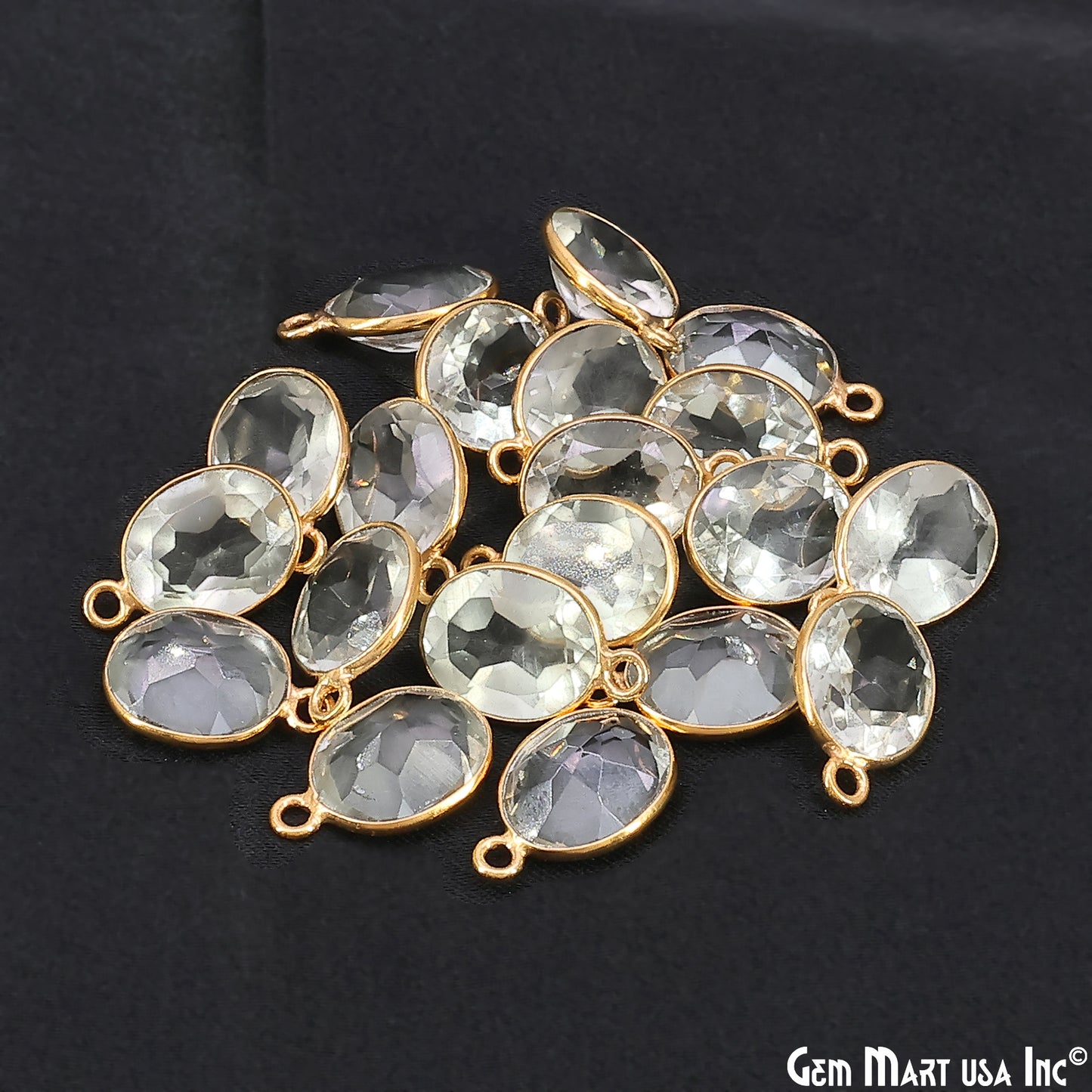 Oval 9x11mm Brilliant Cut Gold Plated Bezel Single Bail Connector