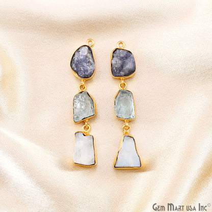 Rough Gemstone Bezel Setting 53x8mm Gold Plated Long Dangle Earring Pair Connectors