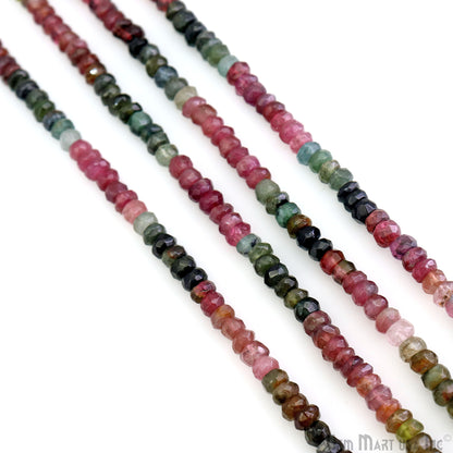 Multi Tourmaline Rondelle Beads, 13 Inch Gemstone Strands, Drilled Strung Nugget Beads, Faceted Round, 5-6mm