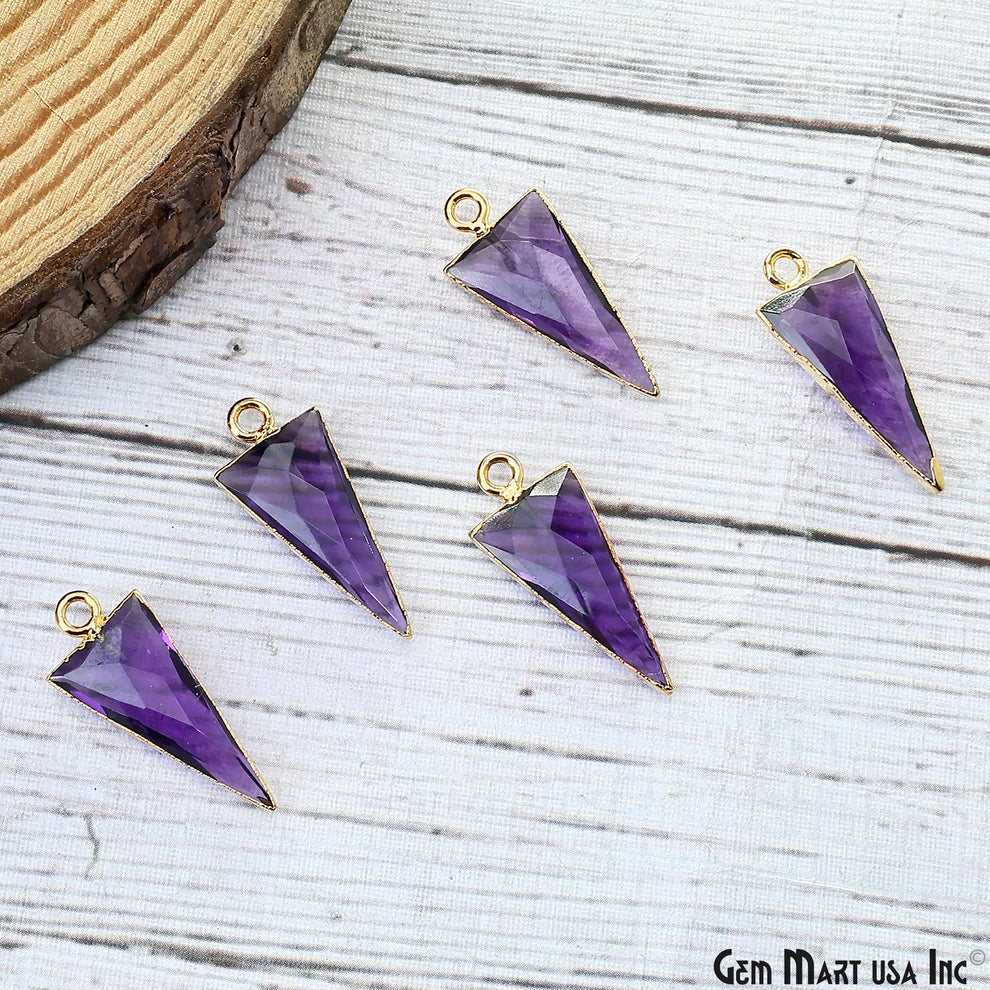 Triangular Amethyst Amethyst Triangle 24x10mm Gold Electroplated Gemstone Connector ...
