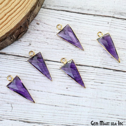 Amethyst Triangle 24x10mm Gold Electroplated Gemstone Connector