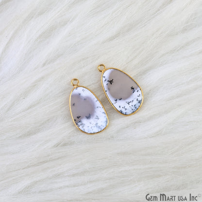 Dendrite Opal Oval Gold Plated Single Bail Bezel Smooth Slab Slice Thick Gemstone Connector 29x15mm 1 Pair