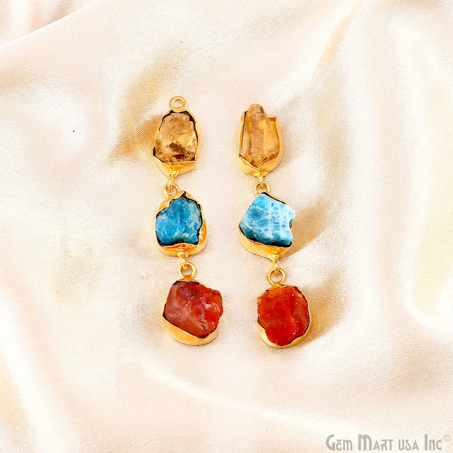 Rough Gemstone Bezel Setting 56x9mm Gold Plated Long Dangle Earring Pair Connectors