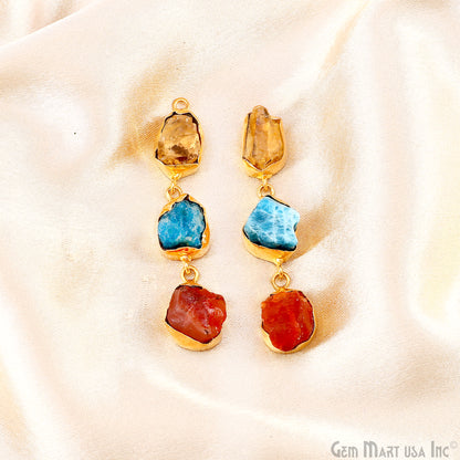 Rough Gemstone Bezel Setting 56x9mm Gold Plated Long Dangle Earring Pair Connectors