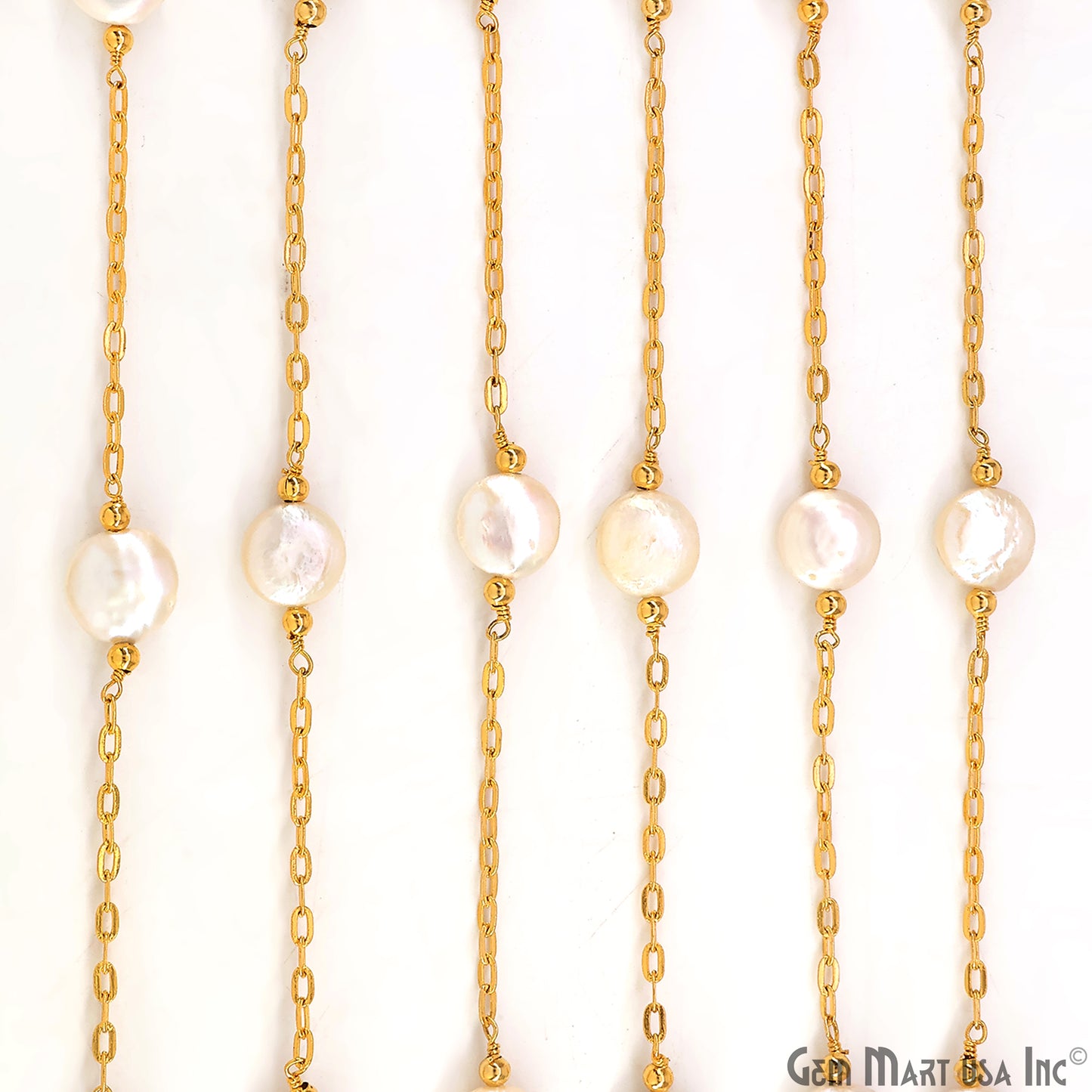 Pearl Round 10mm Gold Plated Link Bezel Connector Chain