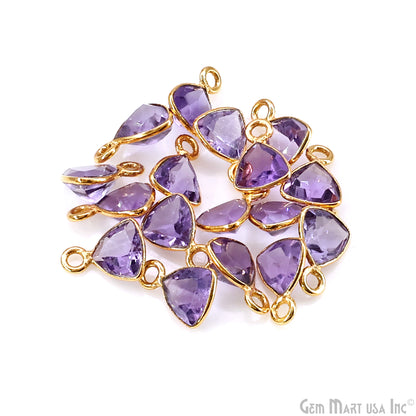 Amethyst Trillion 6mm Brilliant Cut Gold Plated Bezel Single Bail Gemstone Connector