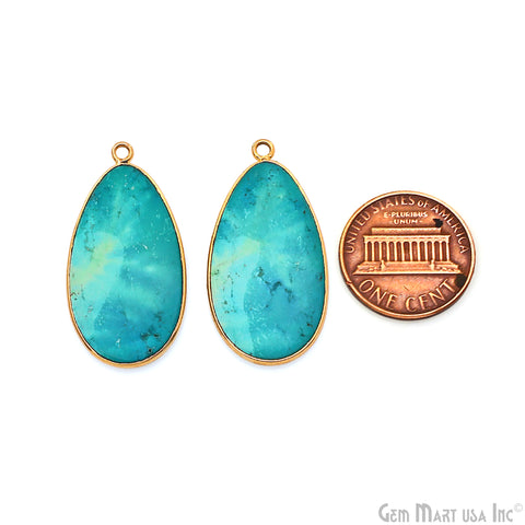 Turquoise Free Form Gold Plated Bezel Smooth Slab Slice Thick Gemstone Connector 33x17mm 1 Pair