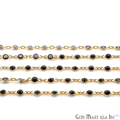 Zircon Finding Chain 4mm Round Gold Plated Bezel Continuous Connector Chain, DIY Necklace Chain, 1 foot, GemMartUSA