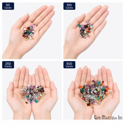 Mix Wholesale Gemstones, 100% Natural Semi-Precious Gems, Multi Color Faceted Loose Gems, 4-8mm, Mixed, 50 Carats