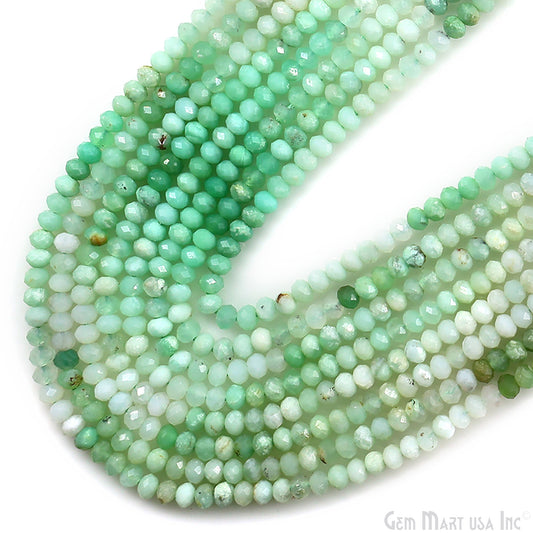 Chrysoprase Rondelle Beads, 13 Inch Gemstone Strands, Drilled Strung Nugget Beads, Faceted Round, 3-4mm