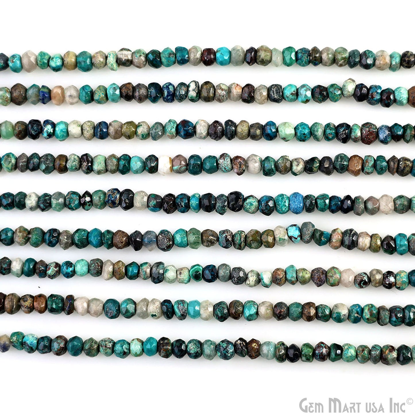 Chrysocolla Rondelle Beads, 13 Inch Gemstone Strands, Drilled Strung Nugget Beads, Faceted Round, 3-4mm